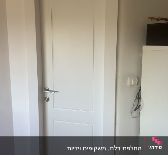דלת לבנה עם ידית כסופה בחדר